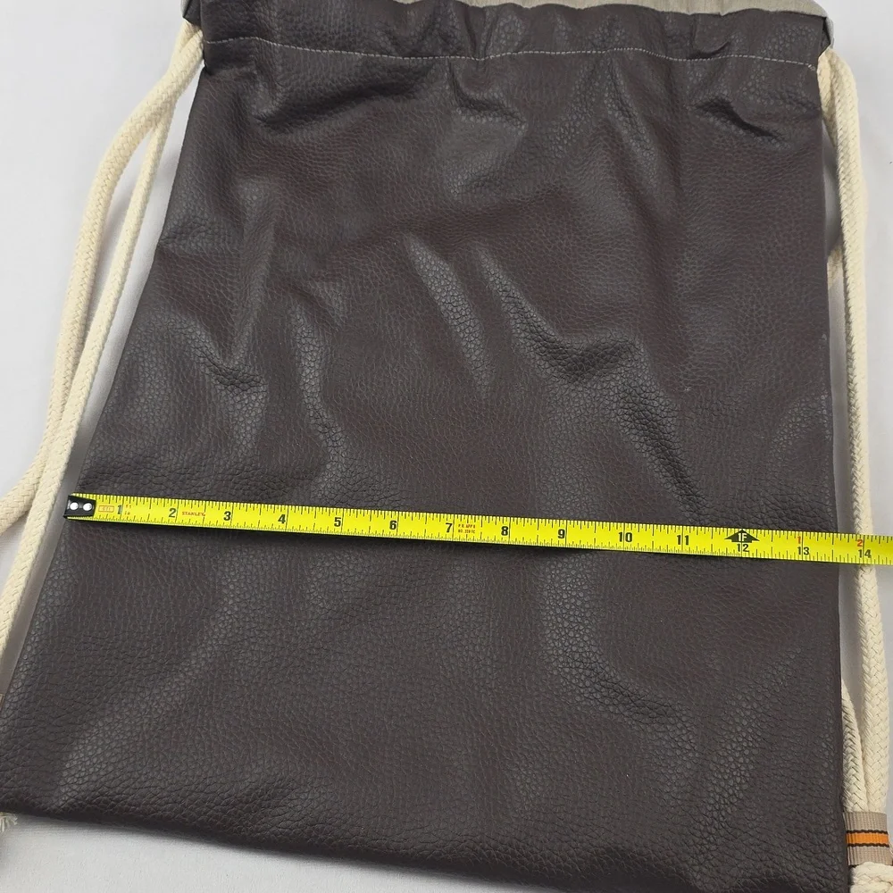Brown Vegan Leather Drawstring Backpack Large‎ Inside Sleeve Pocket